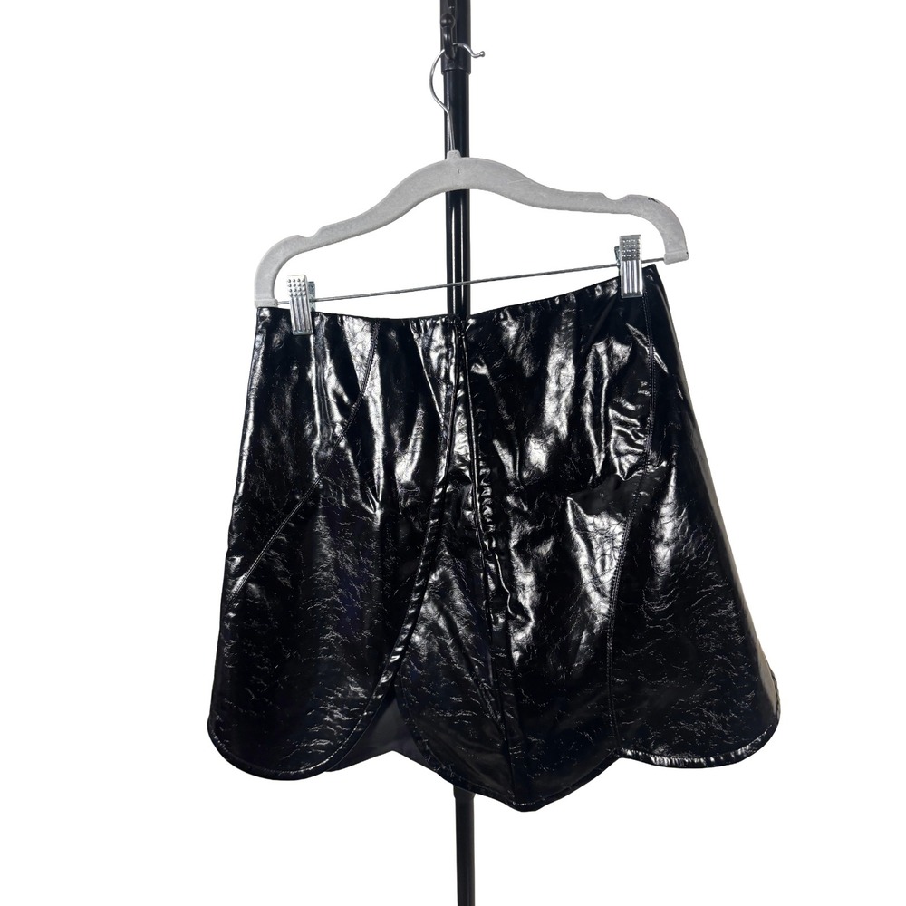 Commense Black Patent Faux Leather Mini Skirt A-Line High Waist Small NWT Chic